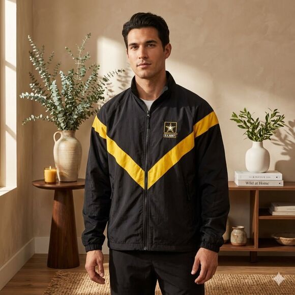 U.S. Army Other - US Army PT Windbreaker Jacket Mens Womens M Black Yellow Full Zip Nylon